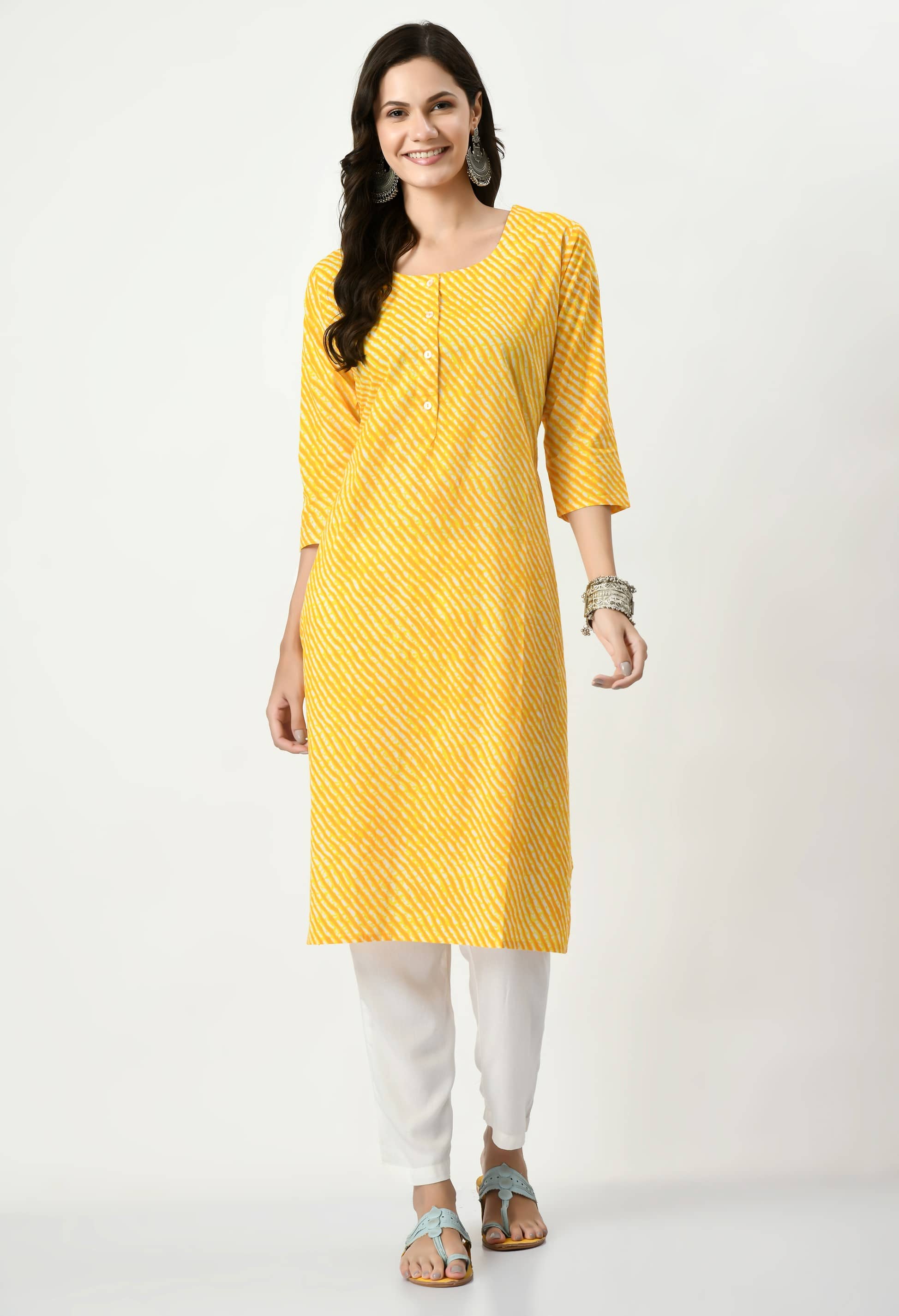 MAURYA Cotton Striped Straight Women's Kurti - Yellow ( Pack of 1 ) - Kurtis, Tunics | Buy online on ZillyBuy