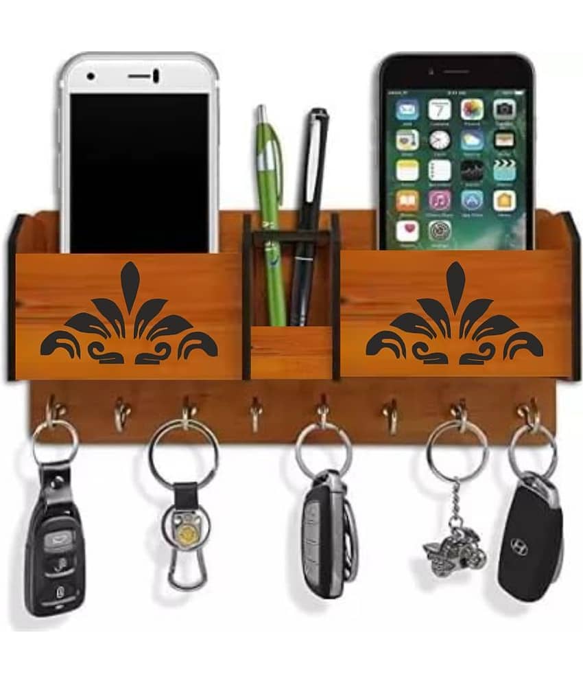 Big Boss Enterprises Flower with 2 Pocket Mobile Holder, Pen Stand Wood Key Holder Stand (8 Hooks, Brown) - Stationery | Buy online on ZillyBuy