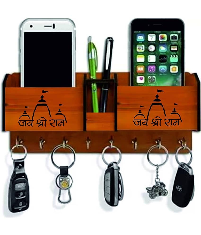 Big Boss Enterprises Jai Shree Ram with Temple Design 2 Pocket Mobile Holder, Pen Stand Wood Key Holder Stand (8 Hooks, Brown) - Stationery | Buy online on ZillyBuy