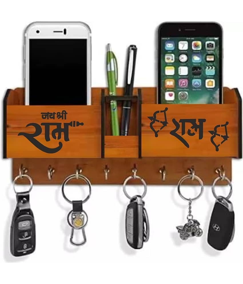 Big Boss Enterprises Jai Shree Ram Dhanush Bann with 2 Pocket Mobile Holder, Pen Stand Wood Key Holder Stand (8 Hooks, Brown) - Stationery | Buy online on ZillyBuy