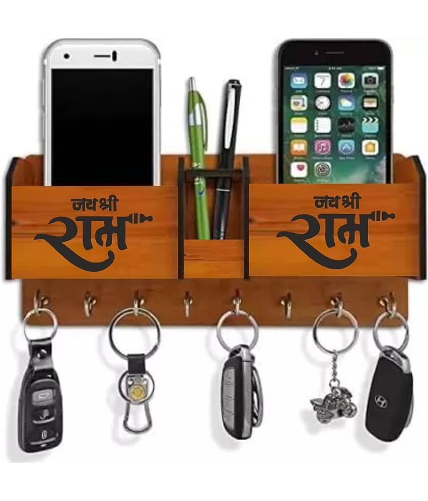 Big Boss Enterprises Jai Shree Ram with 2 Pocket Mobile Holder, Pen Stand Wood Key Holder Stand (8 Hooks, Brown) - Stationery | Buy online on ZillyBuy