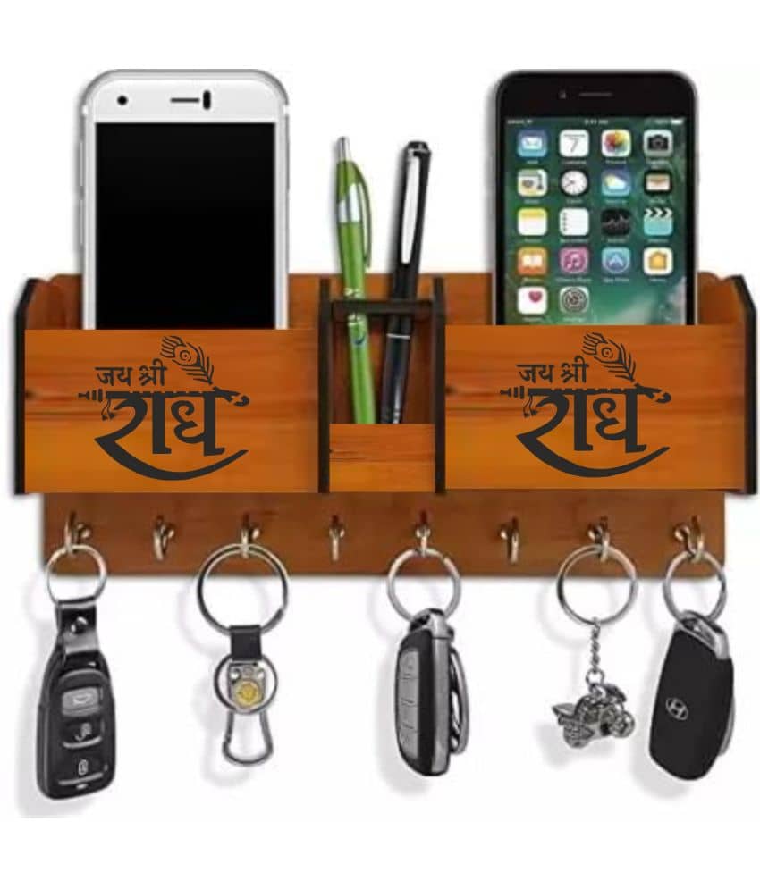 Big Boss Enterprises Jay Shree Radhe with 2 Pocket Mobile Holder, Pen Stand Wood Key Holder Stand (8 Hooks, Brown) - Stationery | Buy online on ZillyBuy