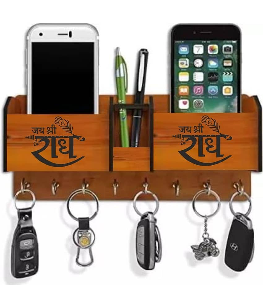 Big Boss Enterprises Jay Shree Radhe with 2 Pocket Mobile Holder, Pen Stand Wood Key Holder Stand (8 Hooks, Brown) - Stationery | Buy online on ZillyBuy