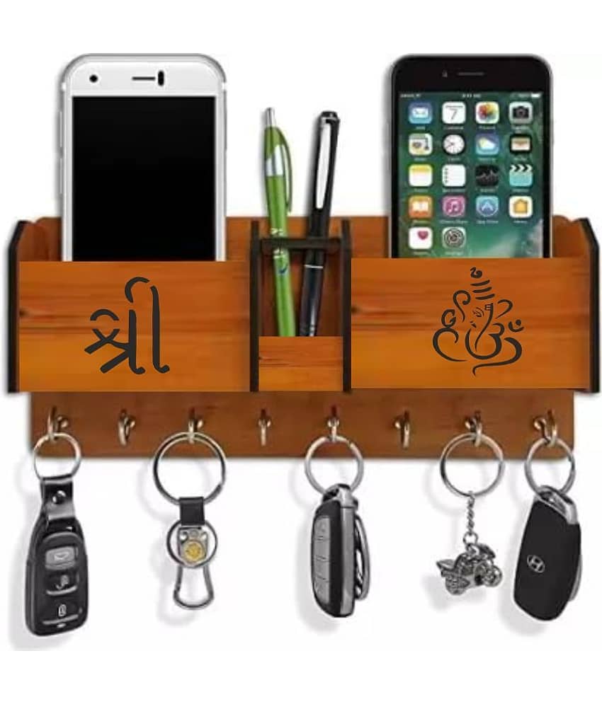 Big Boss Enterprises Shree Hindi Ganpati with 2 Pocket Mobile Holder, Pen Stand Wood Key Holder Stand (8 Hooks, Brown) - Stationery | Buy online on ZillyBuy