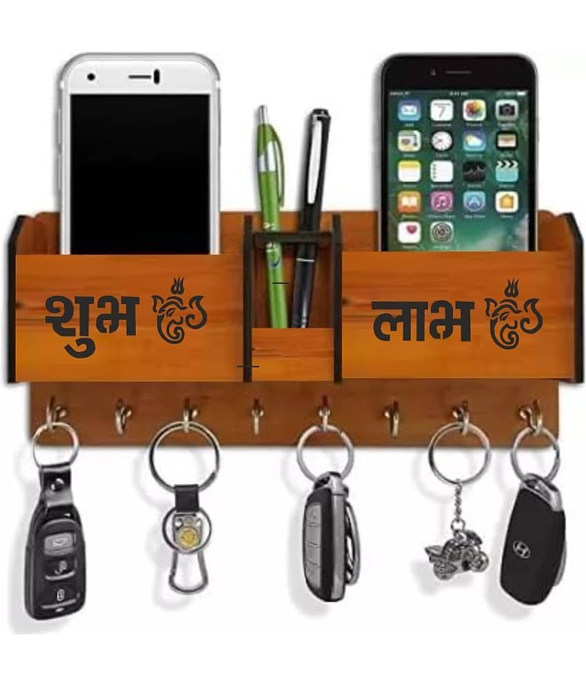 Big Boss Enterprises Shubh Labh Ganpati Trishul with 2 Pocket Mobile Holder, Pen Stand Wood Key Holder Stand (8 Hooks, Brown) - Stationery | Buy online on ZillyBuy