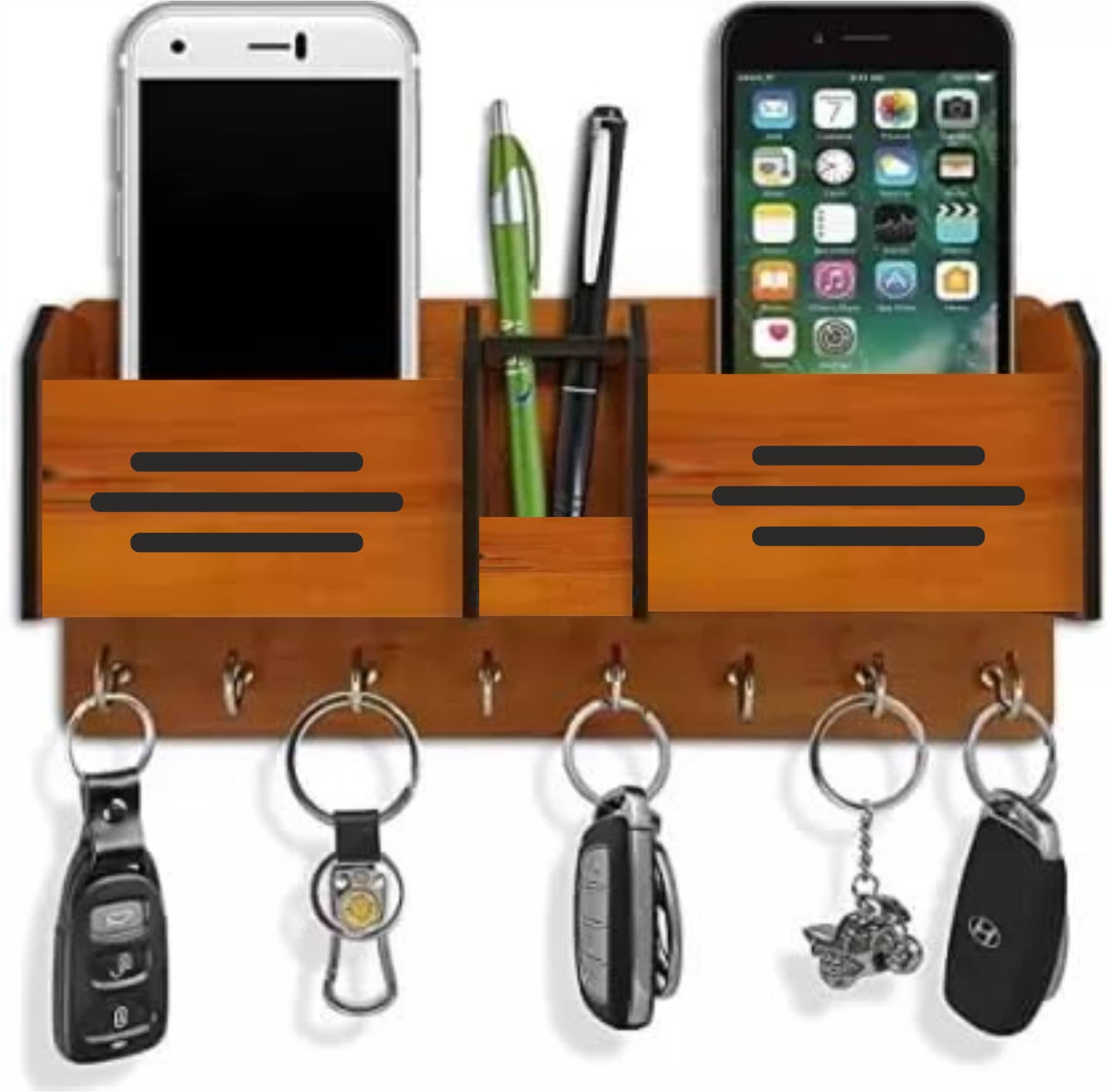 Big Boss Enterprises Simple Design with 2 Pocket Mobile Holder, Pen Stand Wood Key Holder Stand (8 Hooks, Brown) - Stationery | Buy online on ZillyBuy
