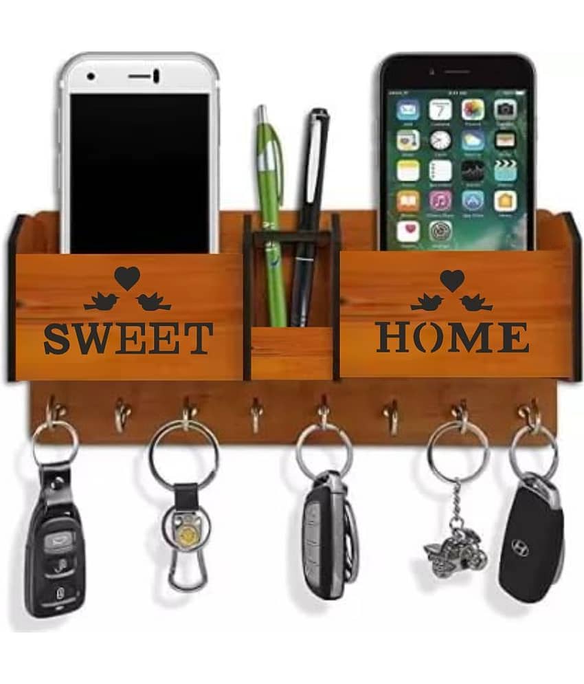 Big Boss Enterprises Sweet Home With Love Birds and Heart with 2 Pocket Mobile Holder, Pen Stand Wood Key Holder Stand (8 Hooks, Brown) - Stationery | Buy online on ZillyBuy