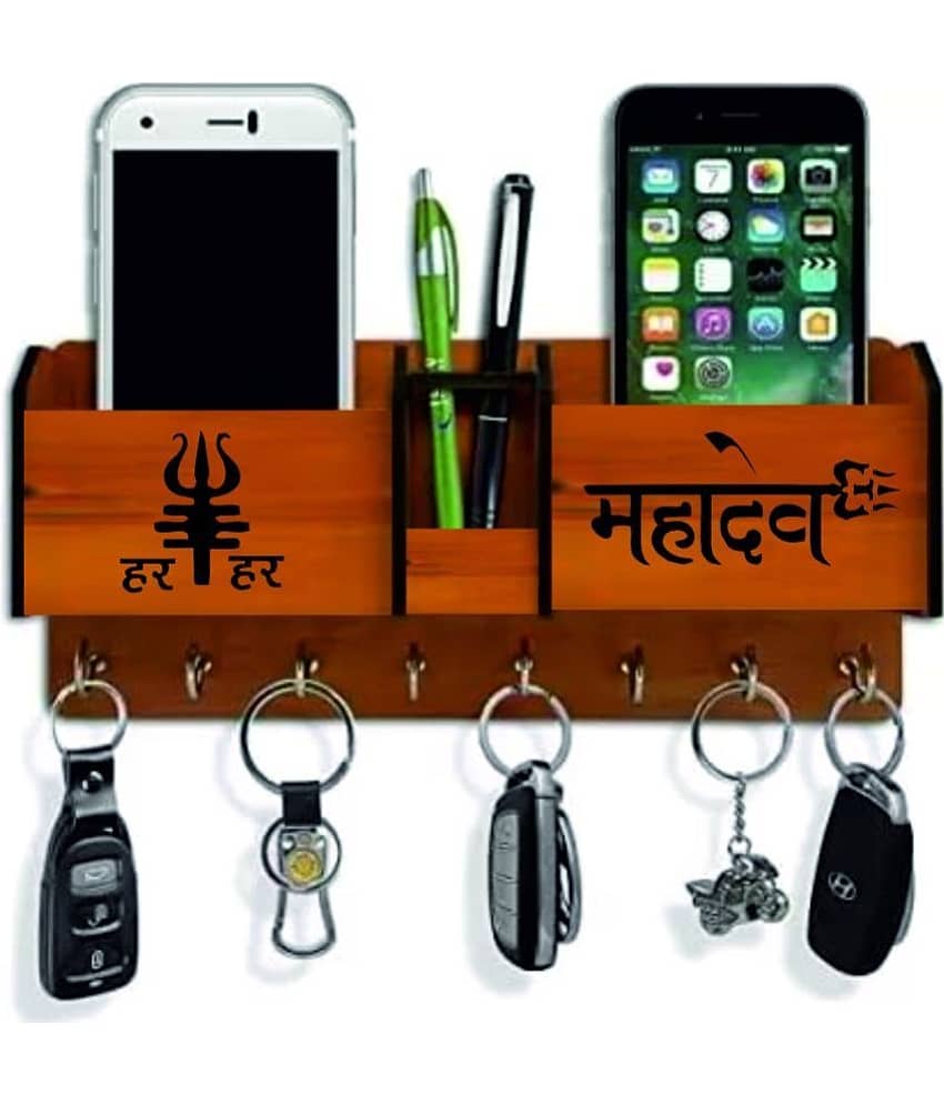 Big Boss Enterprises with Har Har Mahadev 2 Pocket Mobile Holder, Pen Stand Wood Key Holder Stand (8 Hooks, Brown) - Stationery | Buy online on ZillyBuy
