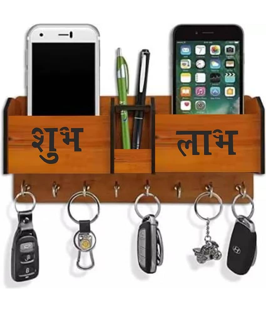 Big Boss Enterprises with Shubh Labh 2 Pocket Mobile Holder, Pen Stand Wood Key Holder Stand (8 Hooks, Brown) - Stationery | Buy online on ZillyBuy