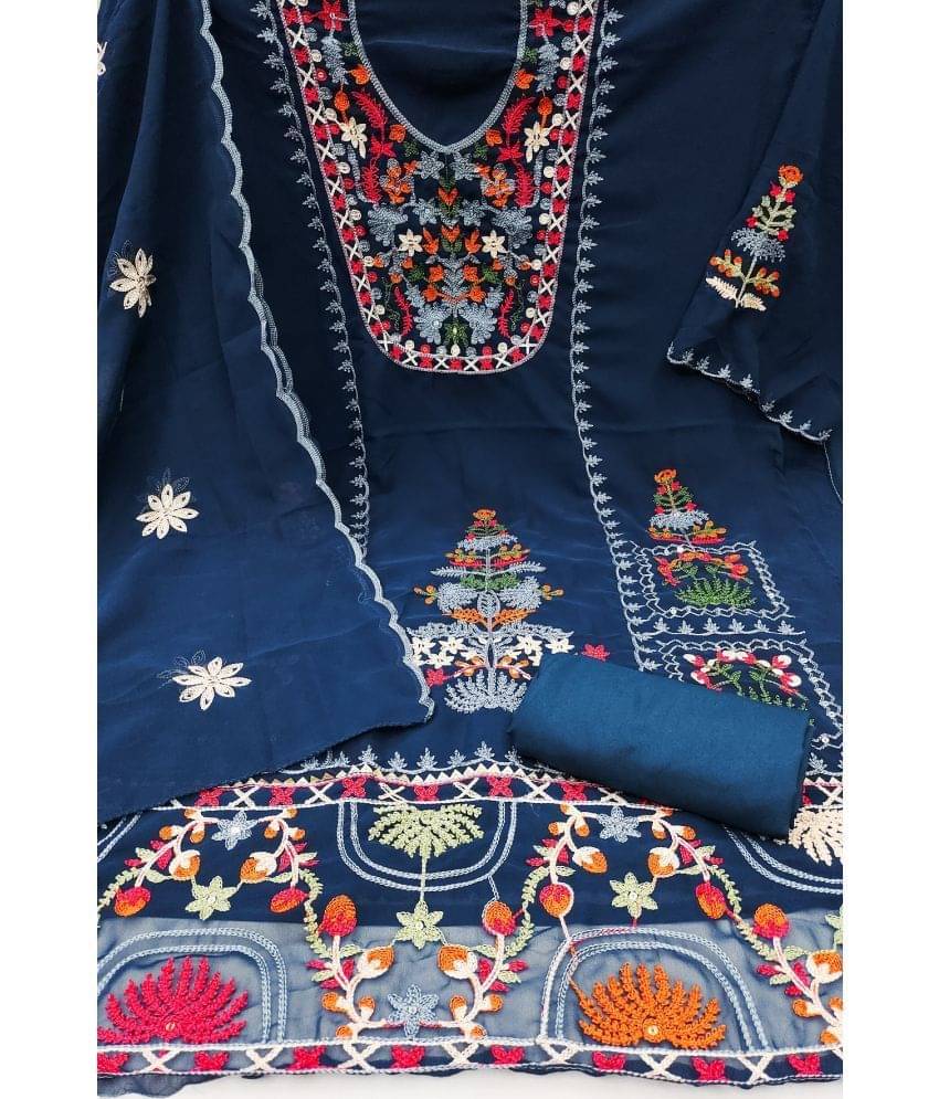     			Gazal Fashions Unstitched Georgette Embroidered Dress Material - Blue ( Pack of 1 )