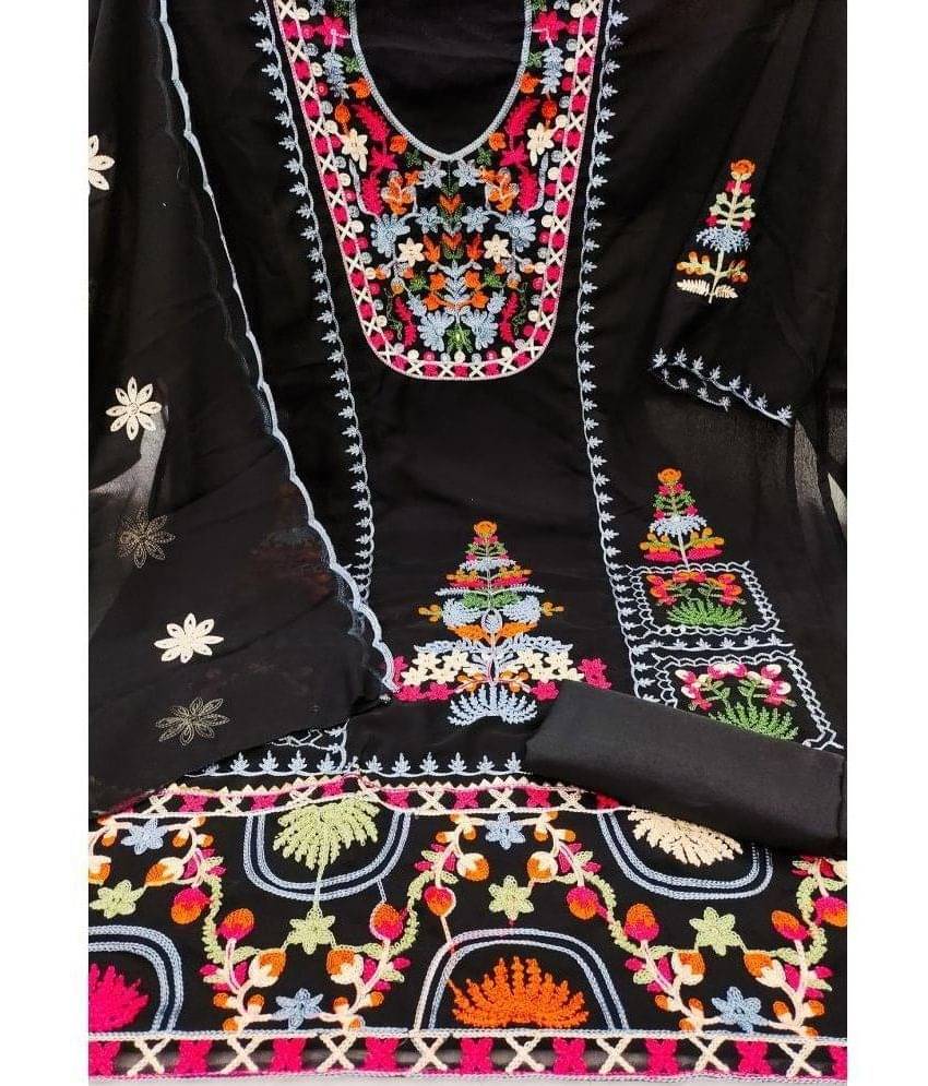     			Gazal Fashions Unstitched Georgette Embroidered Dress Material - Black ( Pack of 1 )