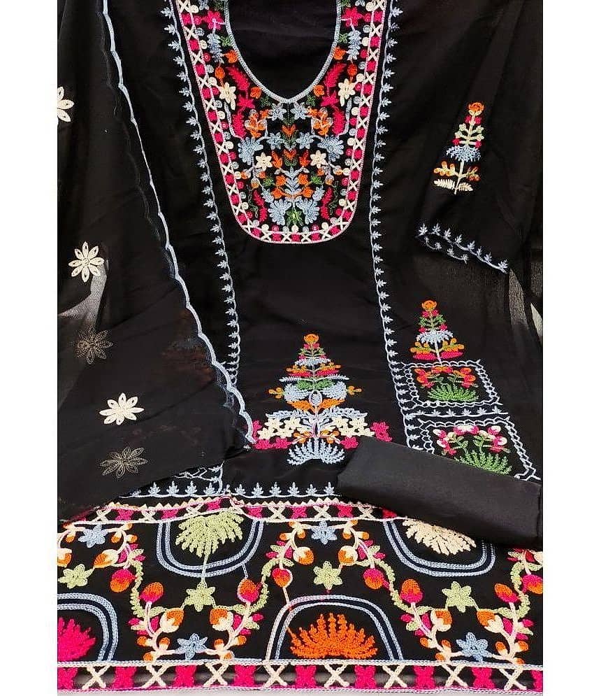 Gazal Fashions Unstitched Georgette Embroidered Dress Material - Black ( Pack of 1 ) - Unstitched Fabrics | Buy online on ZillyBuy