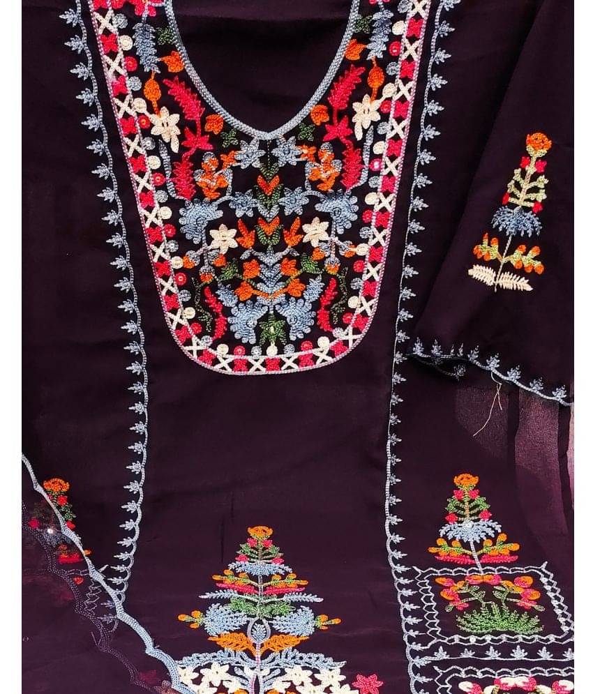     			Gazal Fashions Unstitched Georgette Embroidered Dress Material - Purple ( Pack of 1 )