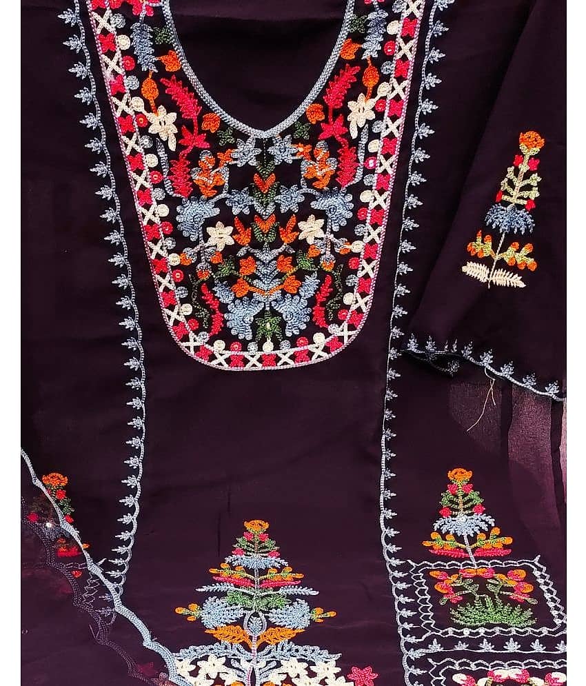 Gazal Fashions Unstitched Georgette Embroidered Dress Material - Purple ( Pack of 1 ) - Unstitched Fabrics | Buy online on ZillyBuy