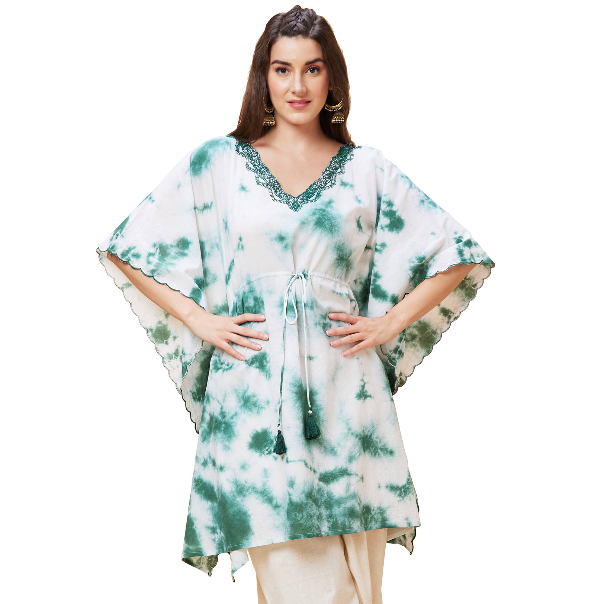    			Globus Cotton Dyed Kaftan Women's Kurti - Green ( Pack of 1 )