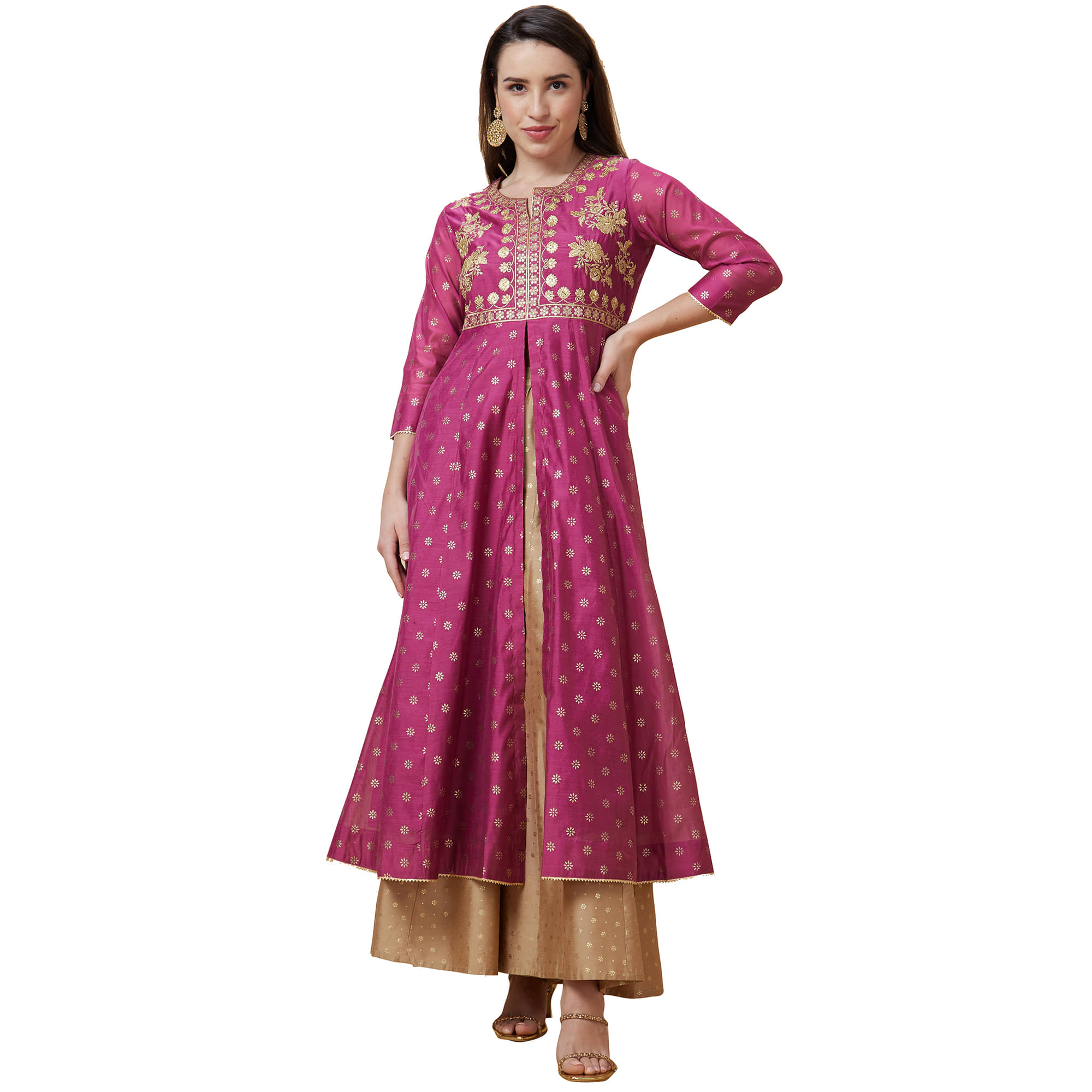     			Globus Viscose Embroidered Front Slit Women's Kurti - Pink ( Pack of 1 )