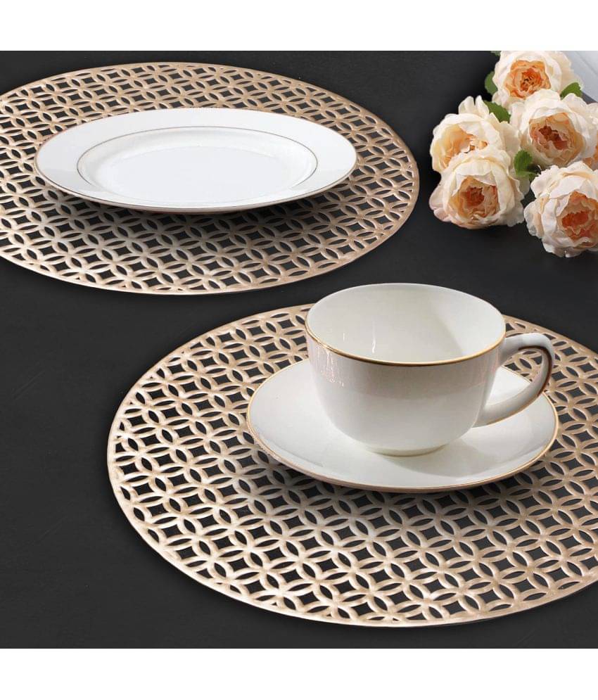     			PVC Abstract Round Table Mats ( 38 cm x 38 cm ) Pack of 2 - Gold