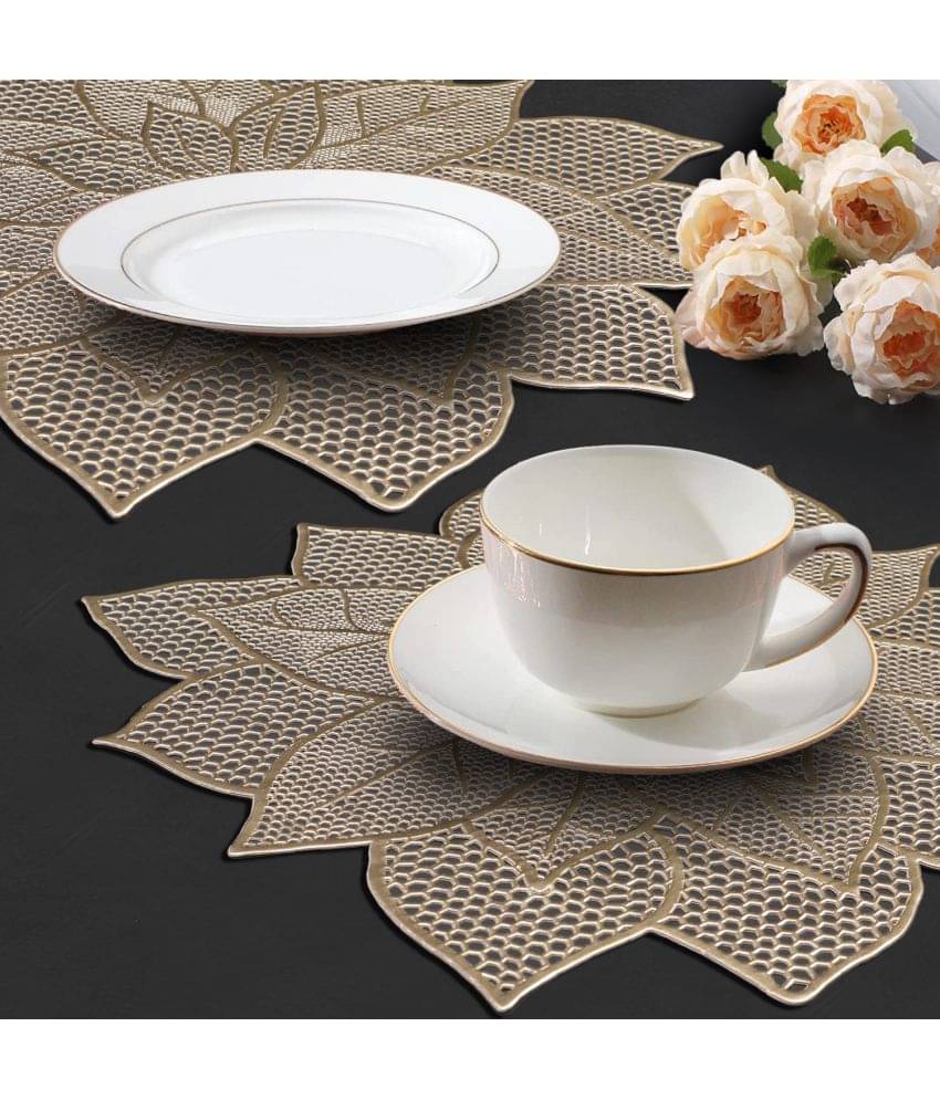     			PVC Floral Round Table Mats ( 47 cm x 47 cm ) Pack of 2 - Gold
