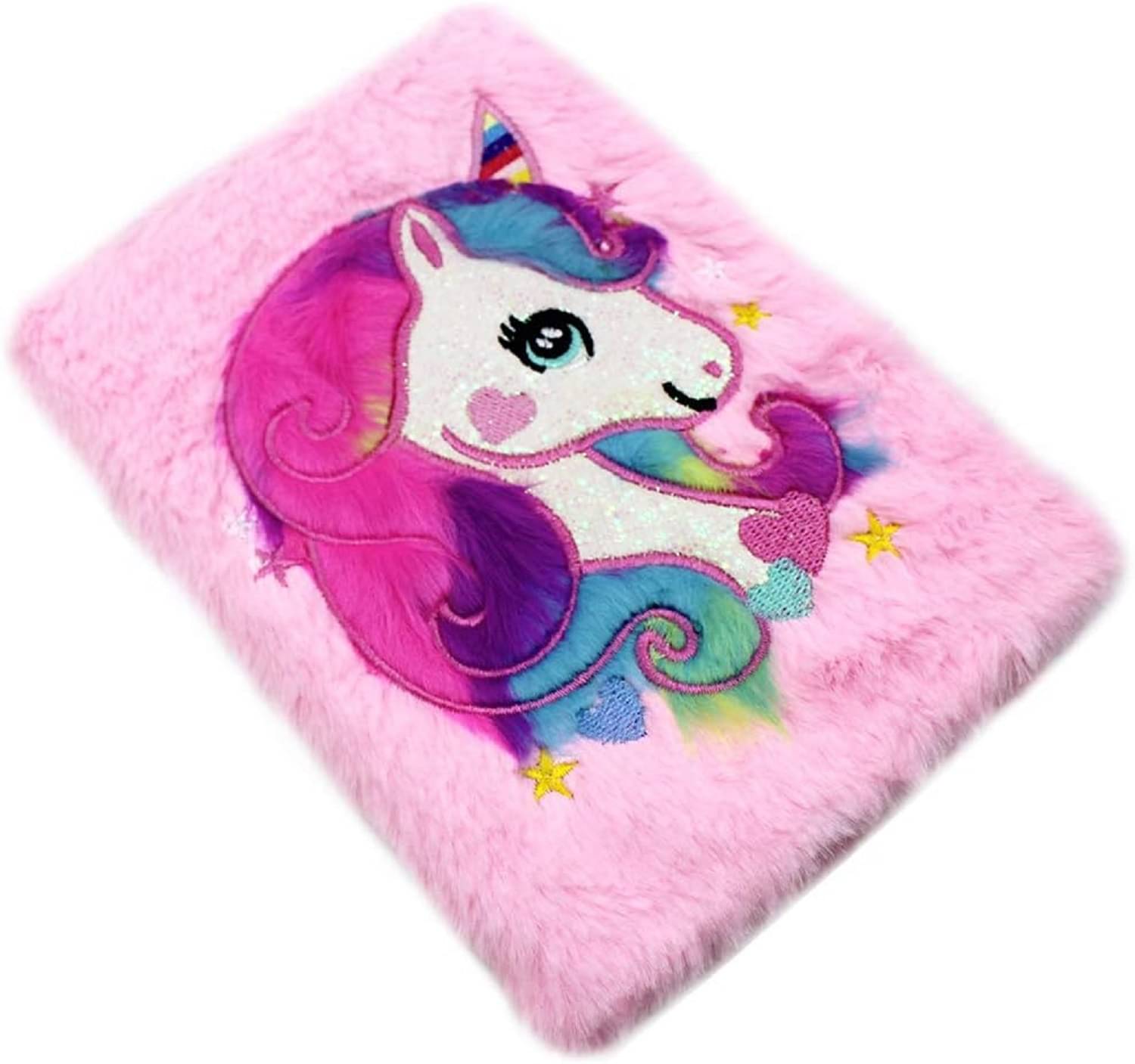     			JELLIFY Unicorn fur Diary Fuzzy Plush Notebook Journal Cute Rainbow for Kids Girls Boys Writing Drawing
