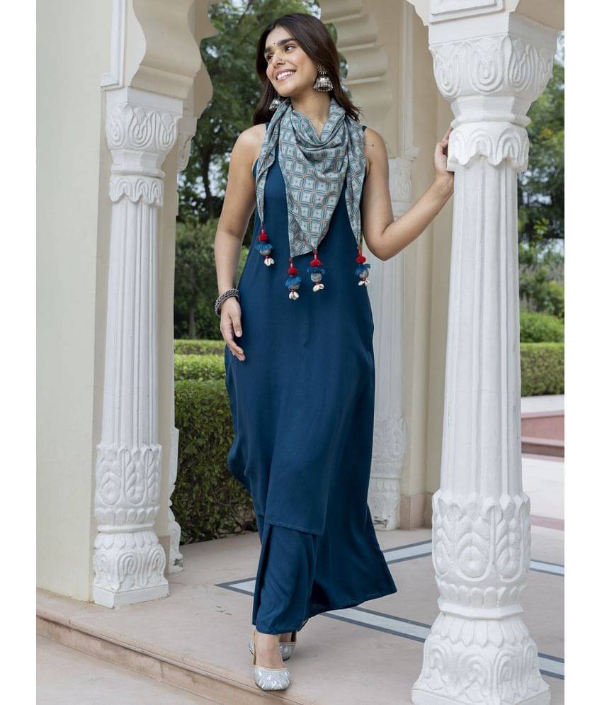 Janasya Rayon Solid Kurti With Palazzo Women's Stitched Salwar Suit - Teal ( Pack of 1 ) Janasya Rayon Solid Kurti With Palazzo Women's Stitched Salwar Suit - Teal ( Pack of 1 )