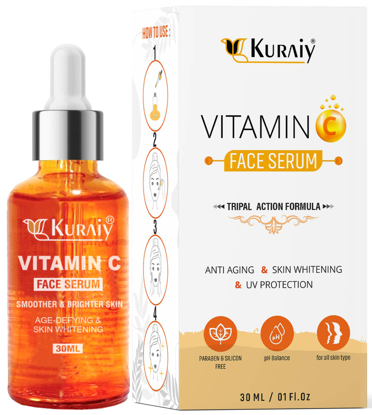 KURAIY Vitamin C Face Serum For Radiant Glow For All Skin Type 30ml ( Pack of 2 )