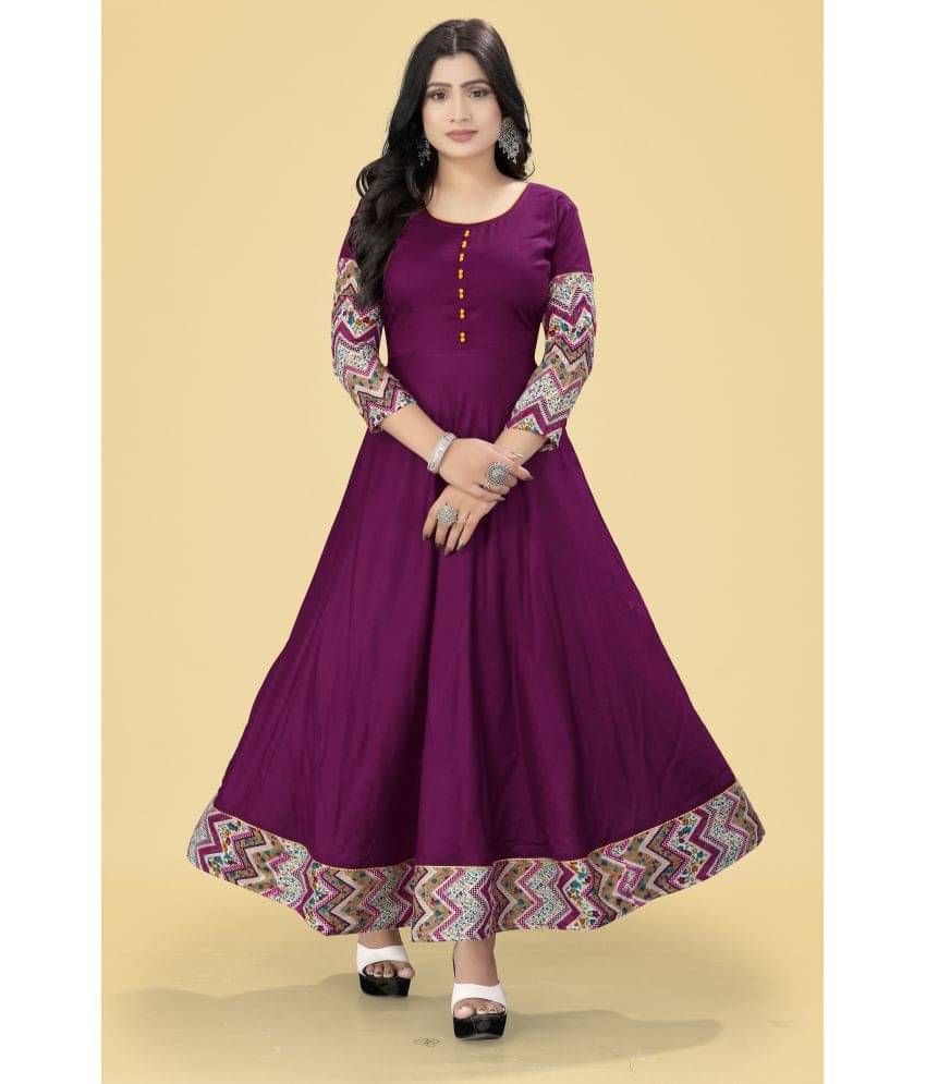     			MEESORRA Rayon Solid Anarkali Women's Kurti - Magenta ( Pack of 1 )