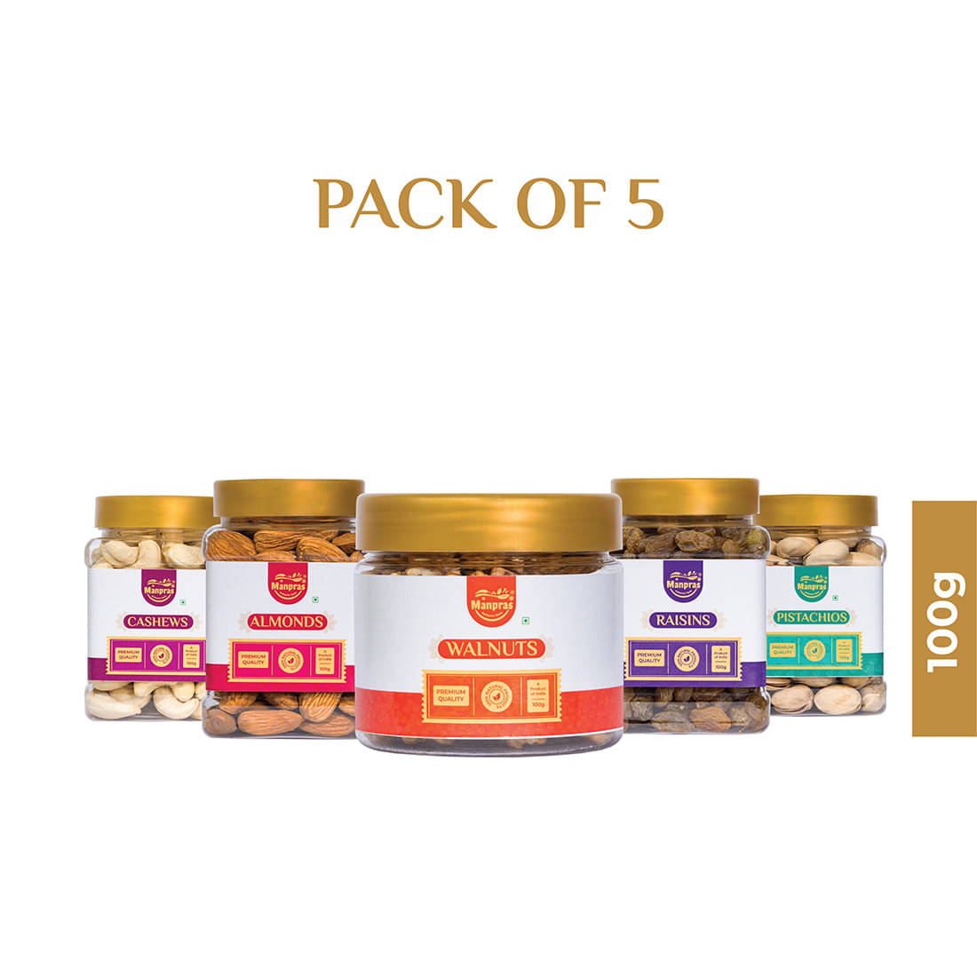     			Manpras Premium Dryfruit Combo 100Gm Each- Cashew,Amond,Pistachio,Raisin,Walnut