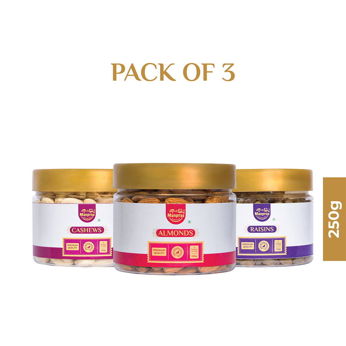     			Manpras Premium Dryfruit Combo Cashew,Almond,Raisin- 250gm Each.