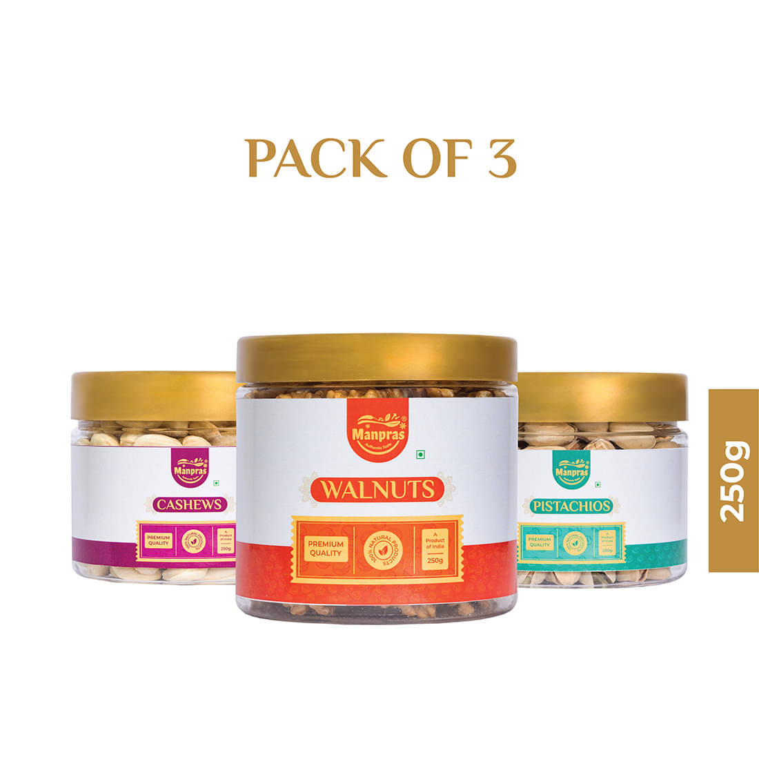     			Manpras Premium Dryfruit Combo Cashew250g,Pista200g,Walnut250g Each.