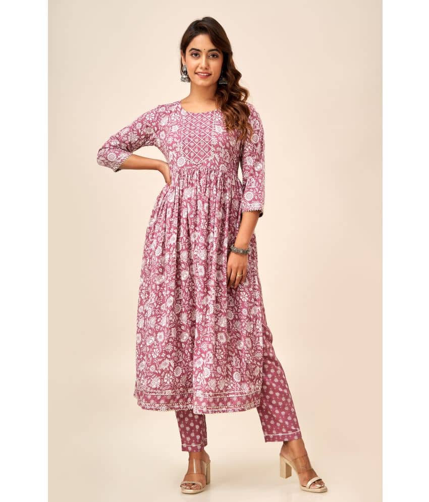 NeshamaKurti Cotton Printed Flared Women's Kurti - Pink ( Pack of 1 ) - Kurtis, Tunics | Buy online on ZillyBuy