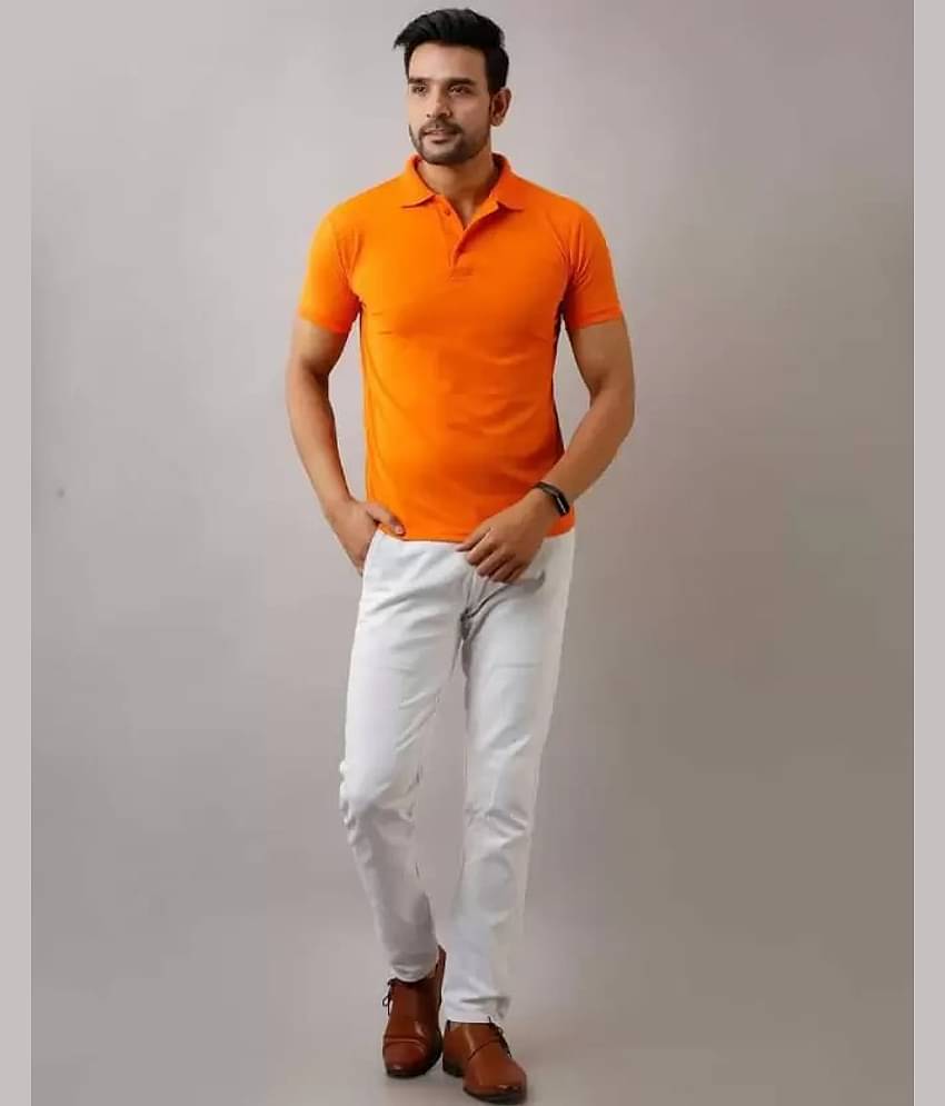 SKYRISE Pack of 1 Cotton Blend Slim Fit Solid Half Sleeves Men's Polo T Shirt ( Orange )