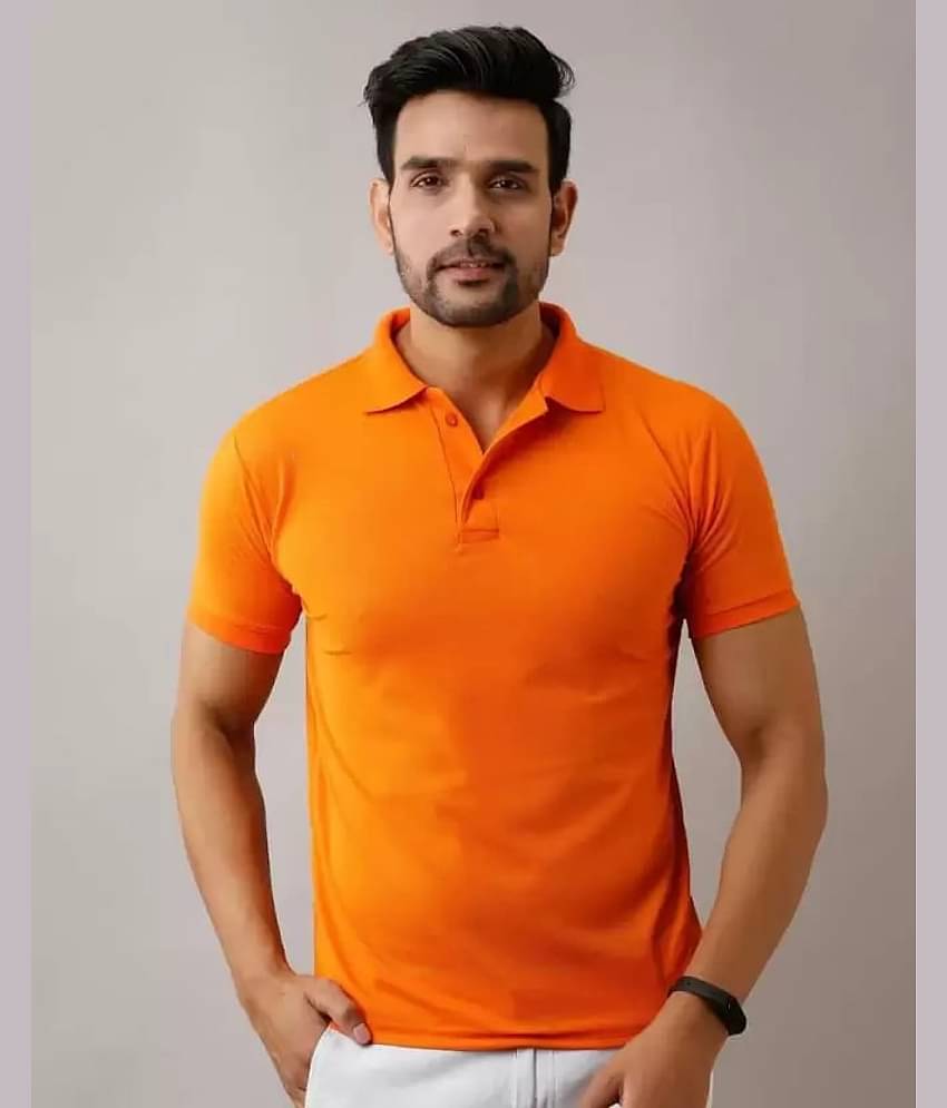 SKYRISE Pack of 1 Cotton Blend Slim Fit Solid Half Sleeves Men's Polo T Shirt ( Orange )