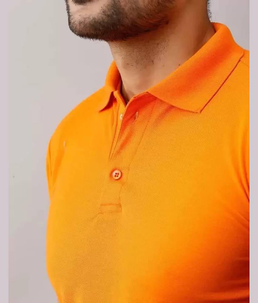 SKYRISE Pack of 1 Cotton Blend Slim Fit Solid Half Sleeves Men's Polo T Shirt ( Orange )