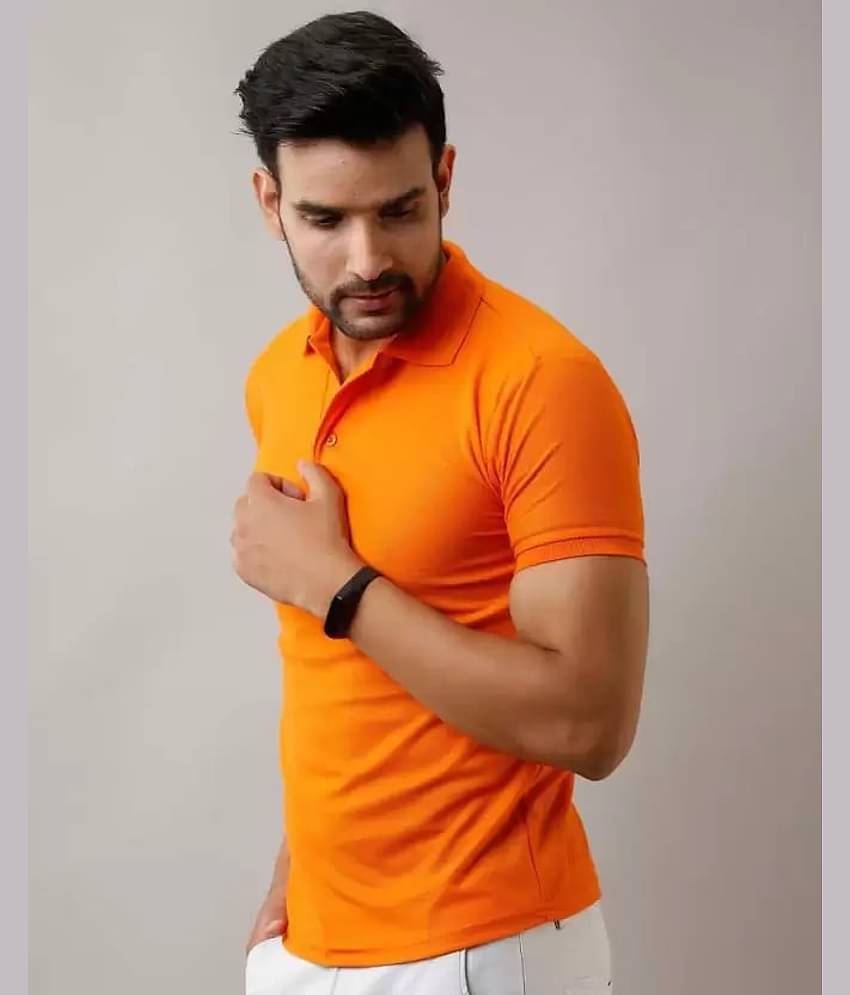 SKYRISE Pack of 1 Cotton Blend Slim Fit Solid Half Sleeves Men's Polo T Shirt ( Orange )