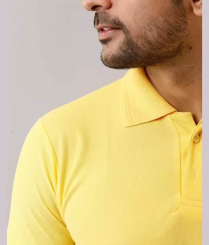 SKYRISE Pack of 1 Cotton Blend Slim Fit Solid Half Sleeves Men's Polo T Shirt ( Yellow )