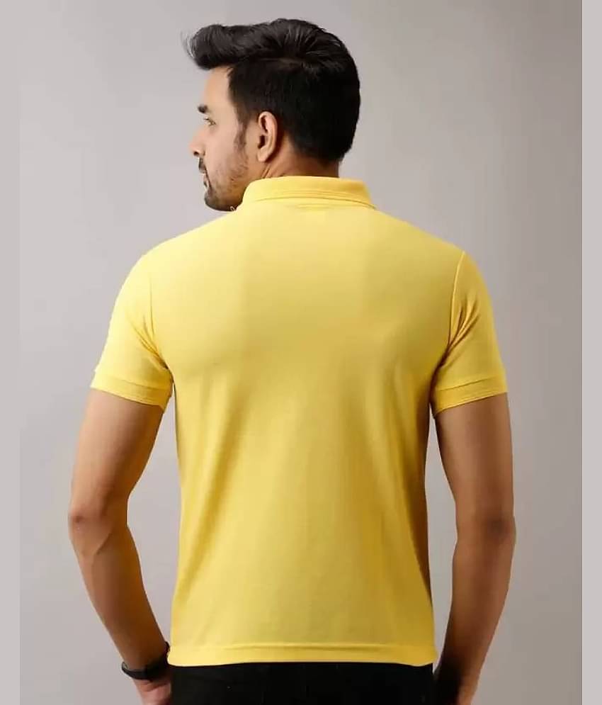 SKYRISE Pack of 1 Cotton Blend Slim Fit Solid Half Sleeves Men's Polo T Shirt ( Yellow )