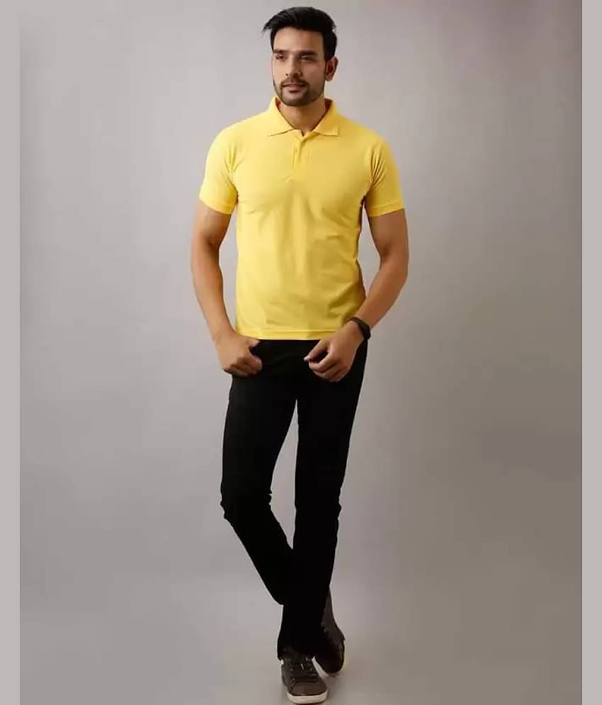 SKYRISE Pack of 1 Cotton Blend Slim Fit Solid Half Sleeves Men's Polo T Shirt ( Yellow )