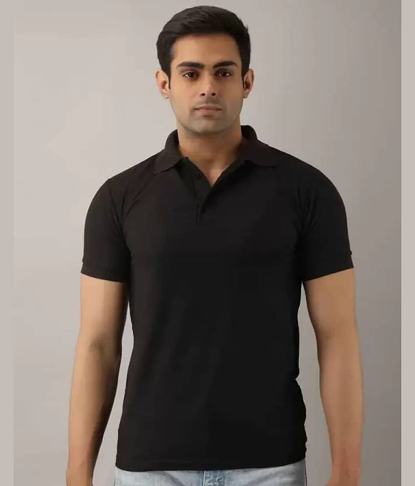 SKYRISE Pack of 1 Cotton Blend Slim Fit Solid Half Sleeves Men's Polo T Shirt ( Black )