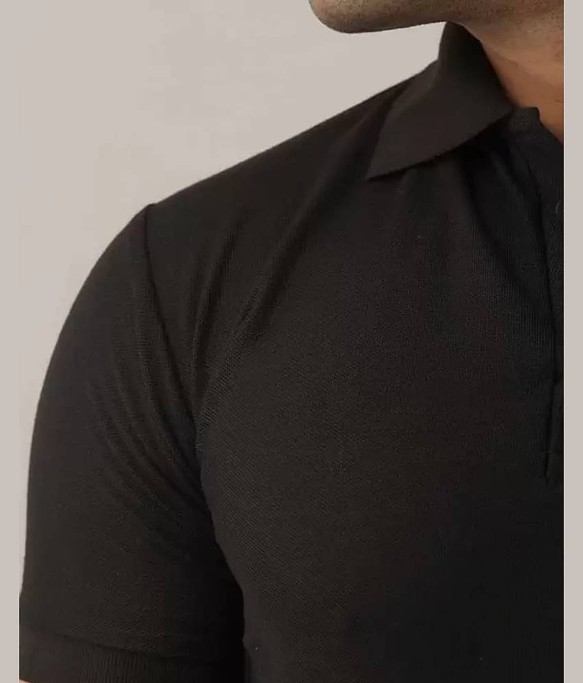 SKYRISE Pack of 1 Cotton Blend Slim Fit Solid Half Sleeves Men's Polo T Shirt ( Black )