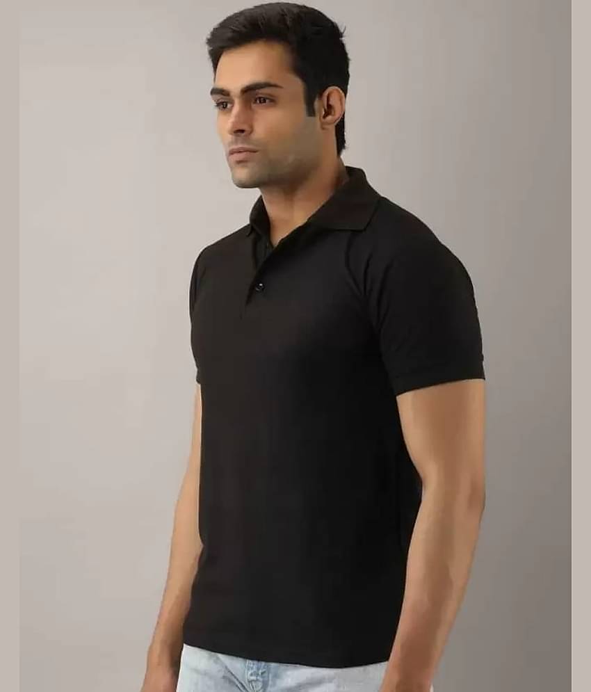 SKYRISE Pack of 1 Cotton Blend Slim Fit Solid Half Sleeves Men's Polo T Shirt ( Black )