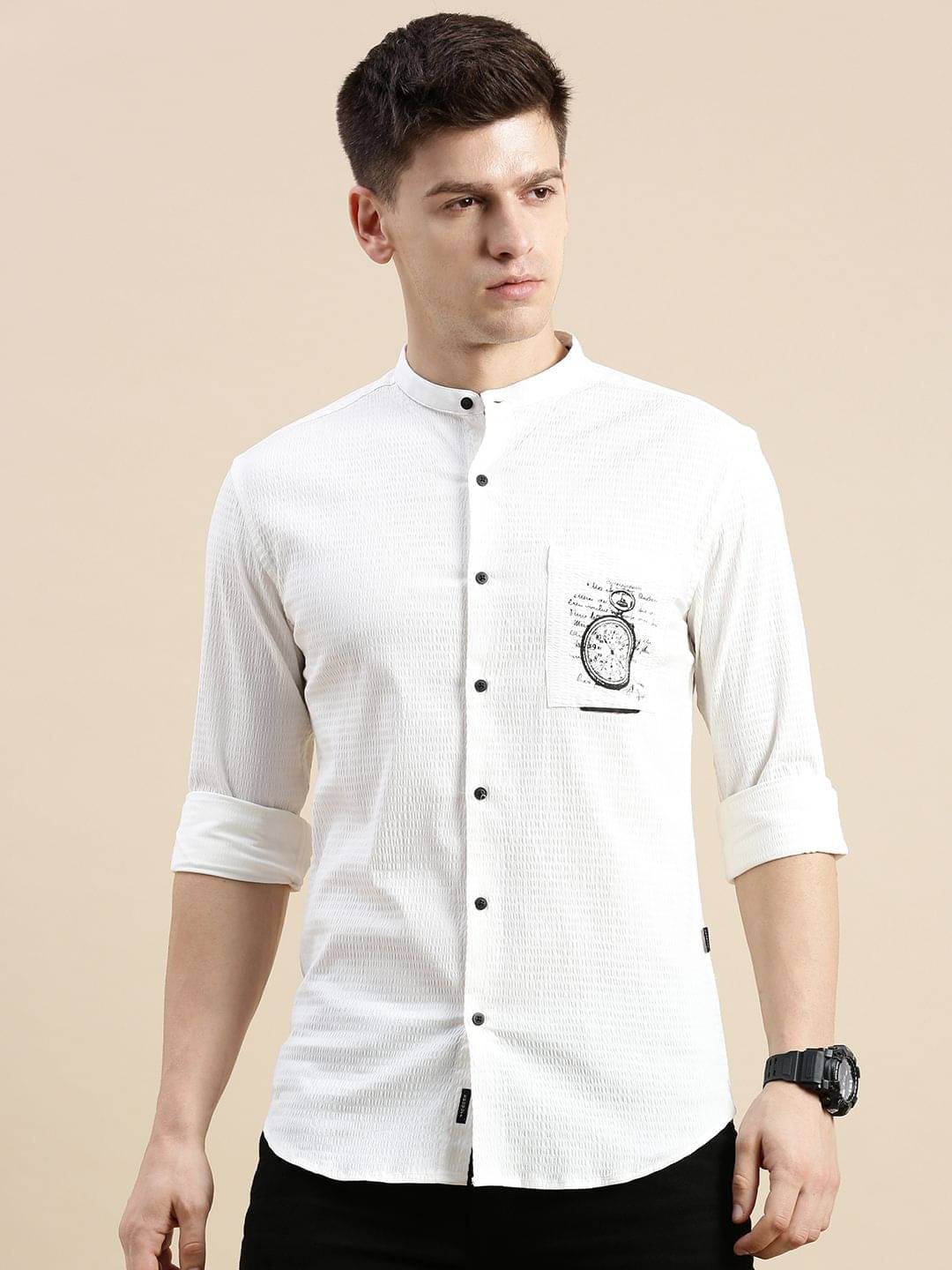 Showoff Cotton Blend Regular Fit Solids Full Sleeves Men's Casual Shirt - White ( Pack of 1 ) Showoff Cotton Blend Regular Fit Solids Full Sleeves Men's Casual Shirt - White ( Pack of 1 )