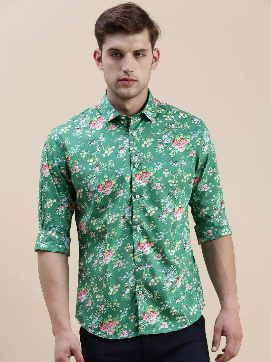 Showoff Cotton Blend Regular Fit Printed Full Sleeves Men's Casual Shirt - Green ( Pack of 1 )