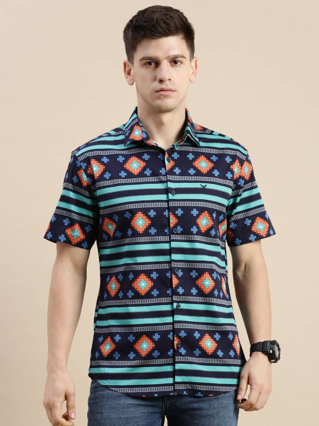 Showoff Cotton Blend Regular Fit Printed Half Sleeves Men's Casual Shirt - Multi ( Pack of 1 )