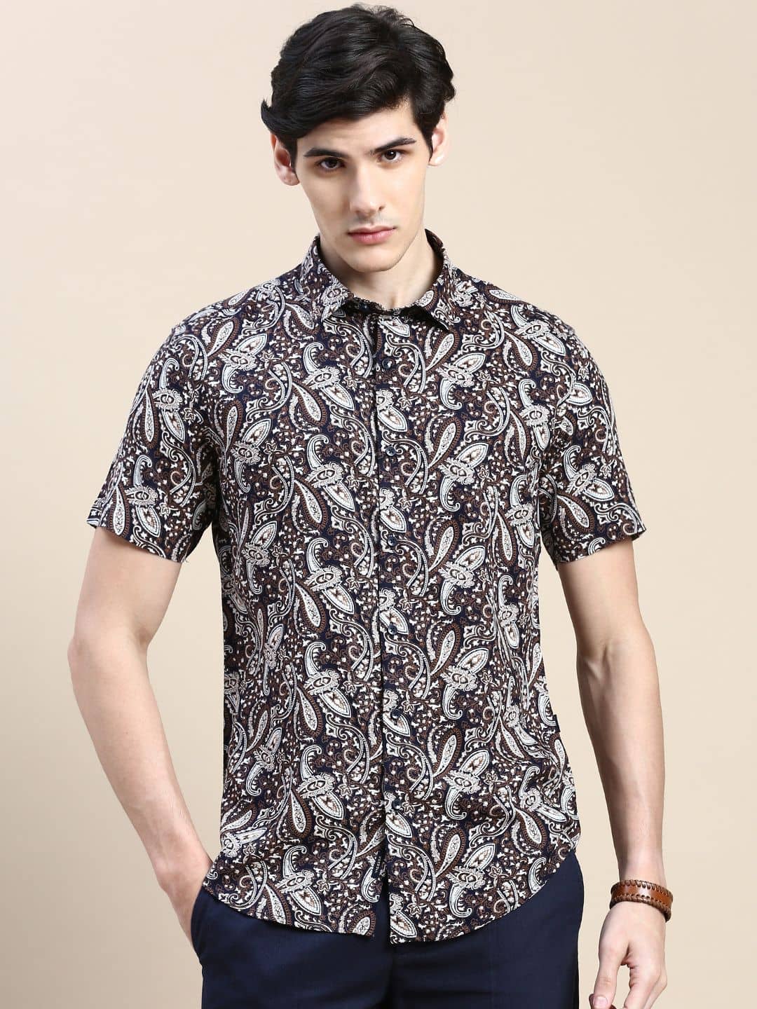 Showoff Cotton Blend Regular Fit Printed Half Sleeves Men's Casual Shirt - Navy Blue ( Pack of 1 )