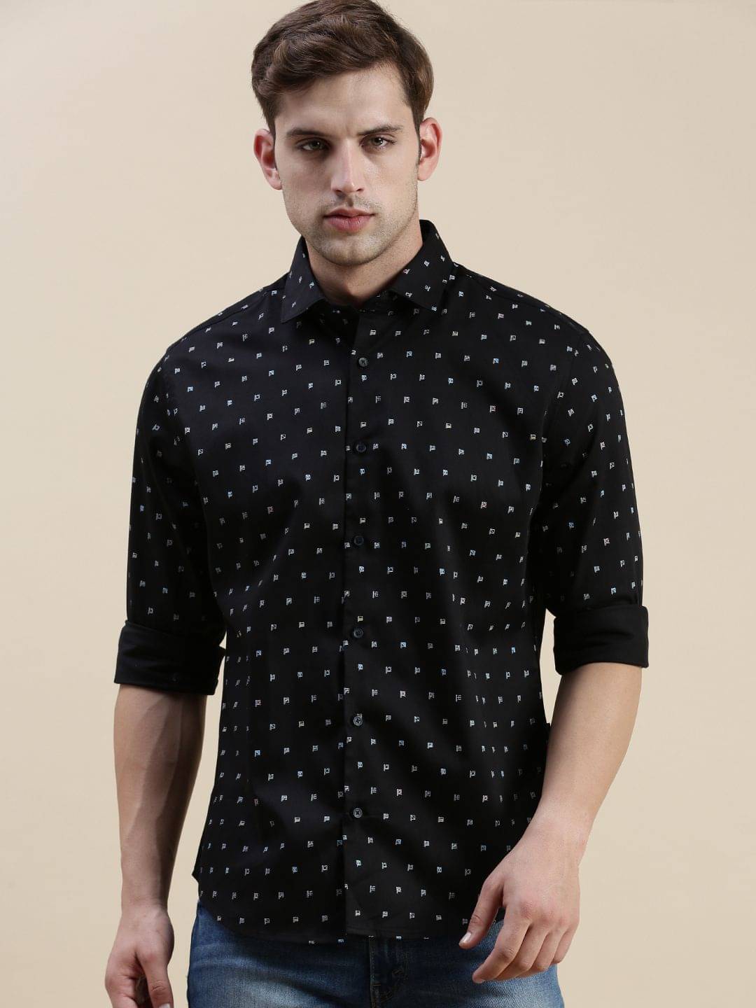 Showoff Cotton Blend Regular Fit Printed Full Sleeves Men's Casual Shirt - Black ( Pack of 1 ) Showoff Cotton Blend Regular Fit Printed Full Sleeves Men's Casual Shirt - Black ( Pack of 1 )