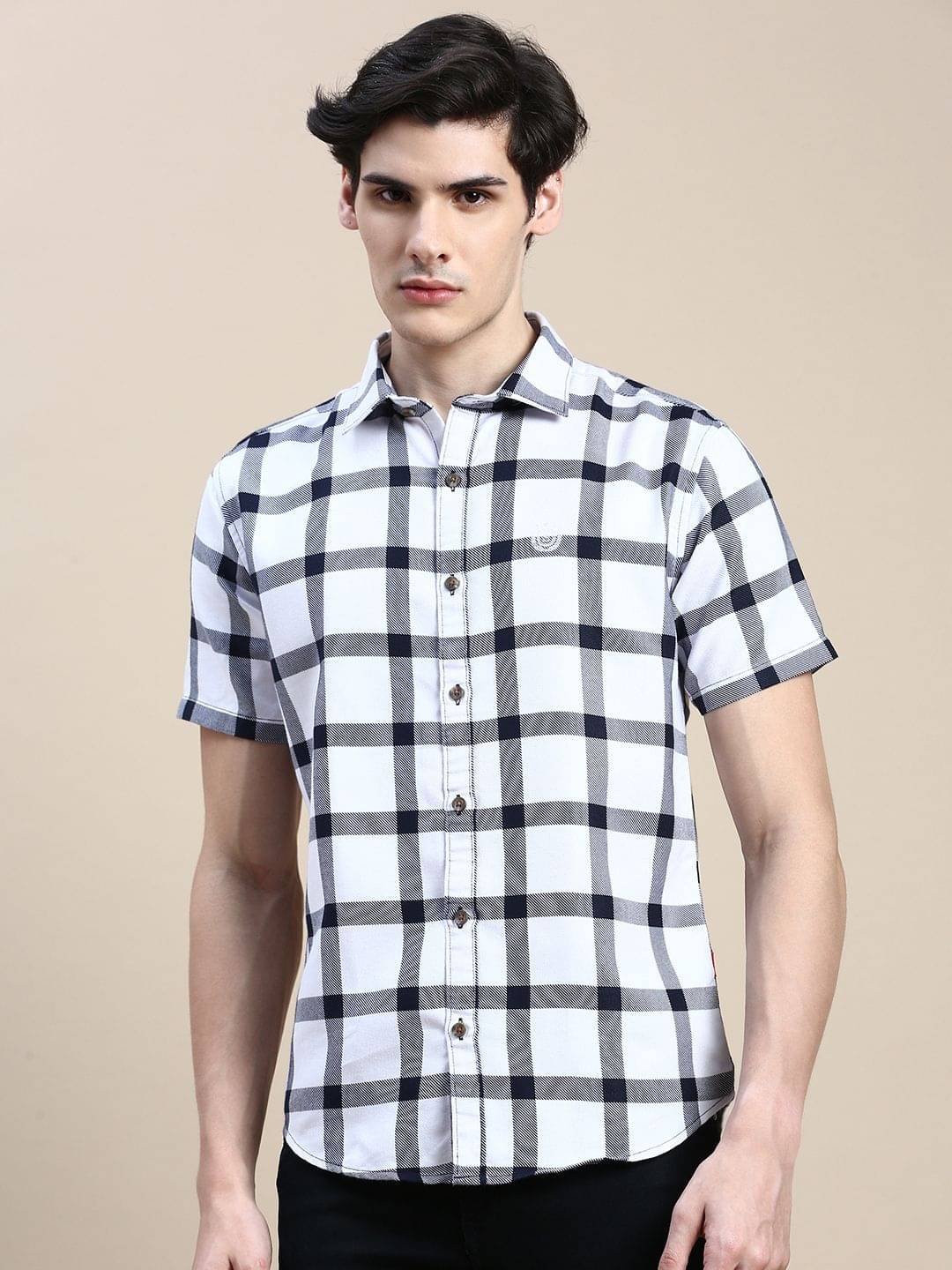 Showoff Cotton Blend Regular Fit Checks Half Sleeves Men's Casual Shirt - White ( Pack of 1 ) Showoff Cotton Blend Regular Fit Checks Half Sleeves Men's Casual Shirt - White ( Pack of 1 )