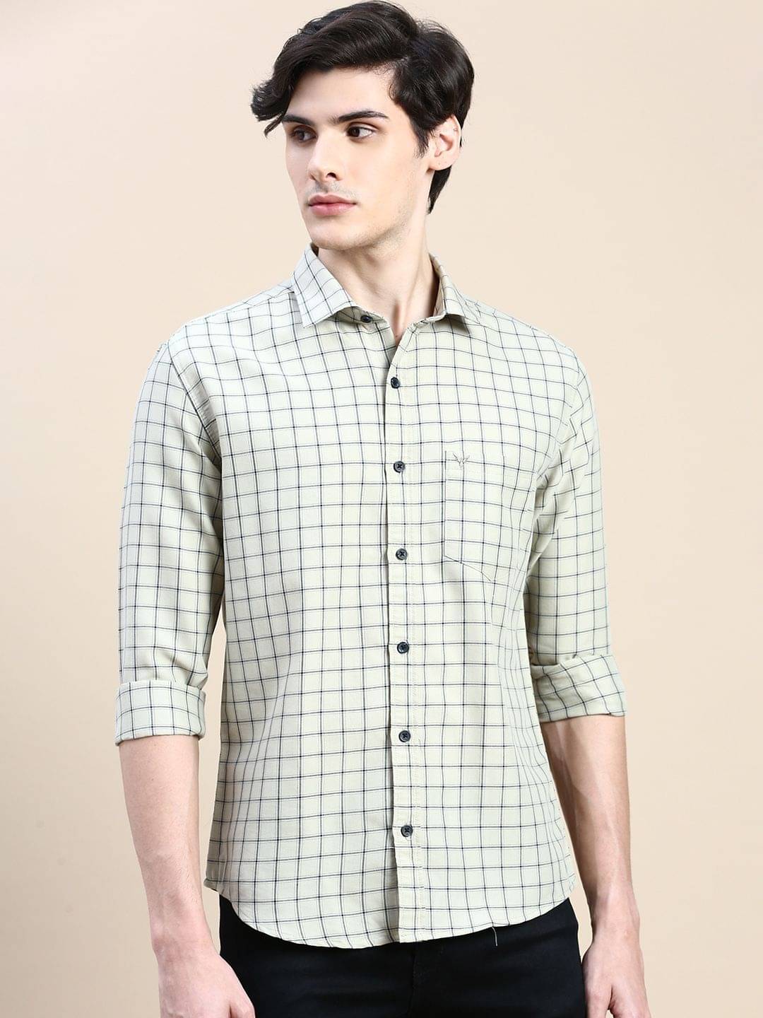 Showoff Cotton Blend Regular Fit Checks Full Sleeves Men's Casual Shirt - Beige ( Pack of 1 )     			Showoff Cotton Blend Regular Fit Checks Full Sleeves Men's Casual Shirt - Beige ( Pack of 1 )