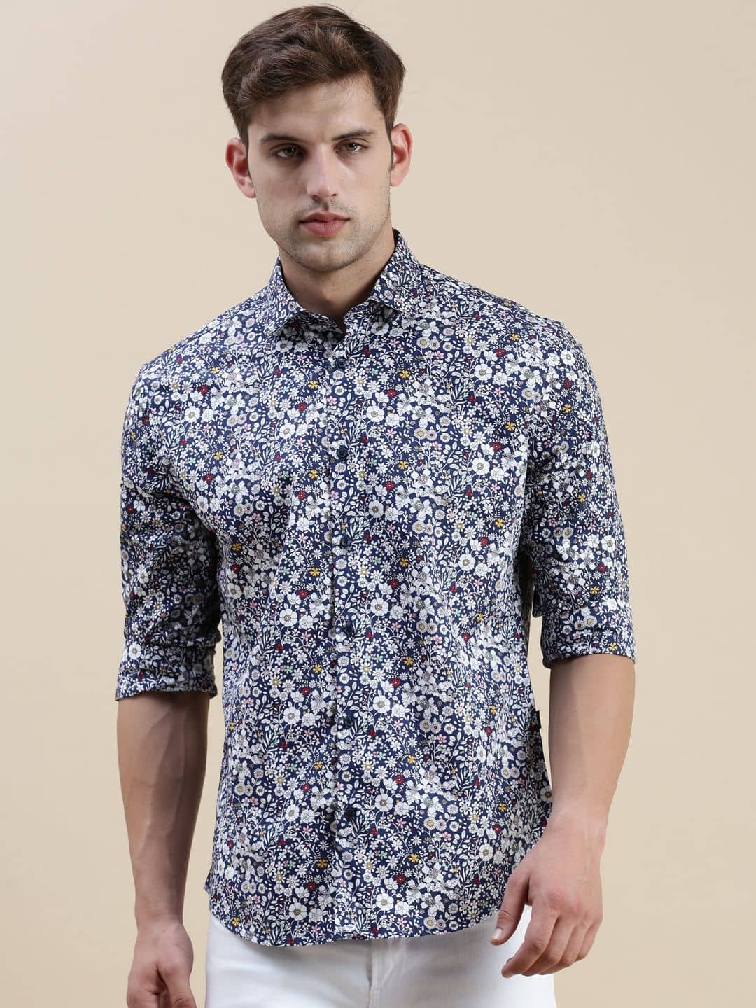 Showoff Cotton Blend Regular Fit Printed Full Sleeves Men's Casual Shirt - Navy Blue ( Pack of 1 )