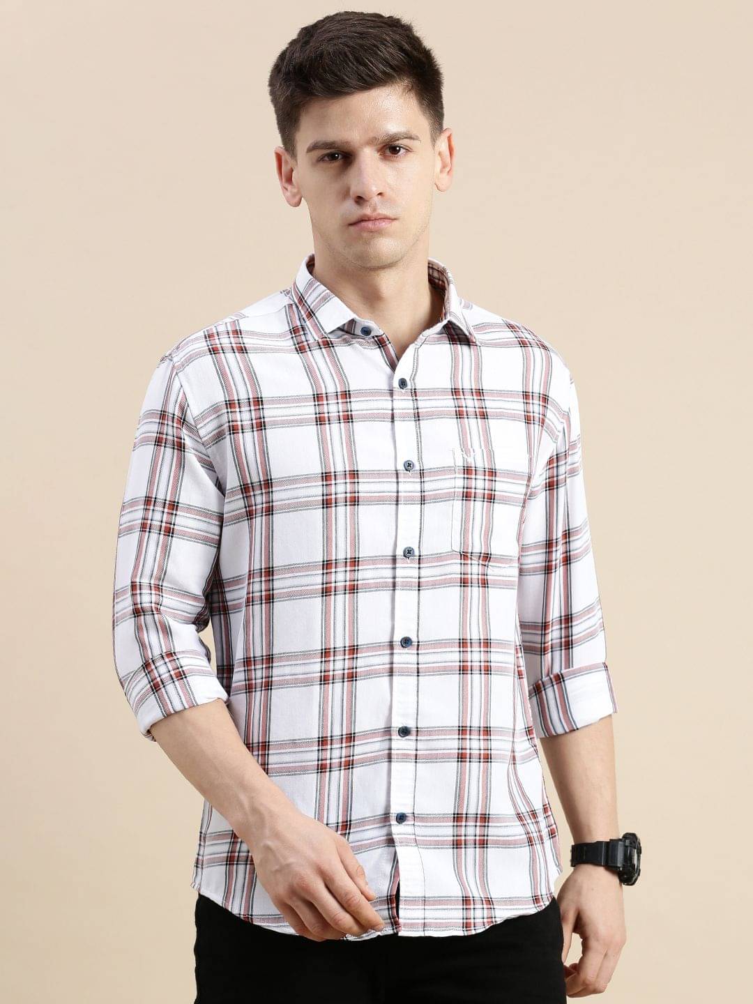Showoff Cotton Blend Regular Fit Checks Full Sleeves Men's Casual Shirt - White ( Pack of 1 ) Showoff Cotton Blend Regular Fit Checks Full Sleeves Men's Casual Shirt - White ( Pack of 1 )