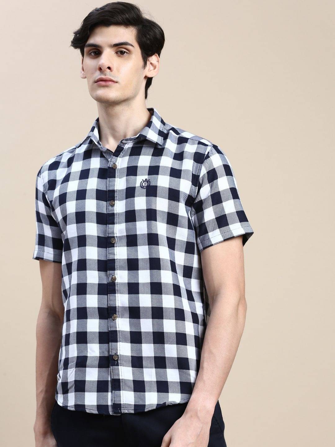     			Showoff Cotton Blend Regular Fit Checks Half Sleeves Men's Casual Shirt - White ( Pack of 1 )